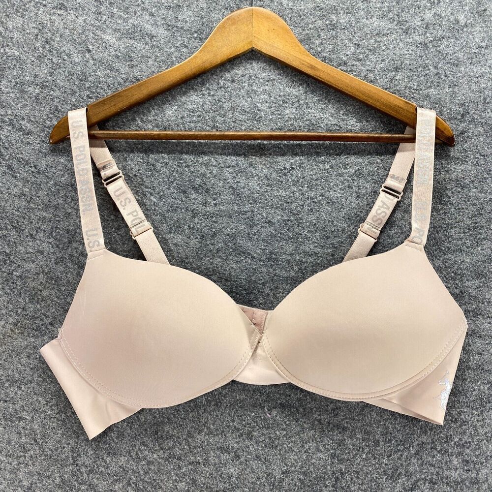 5/$45 U.S. Polo Assn. Bralette Bra Women 38 C Beige Push Up Opaque Underwired